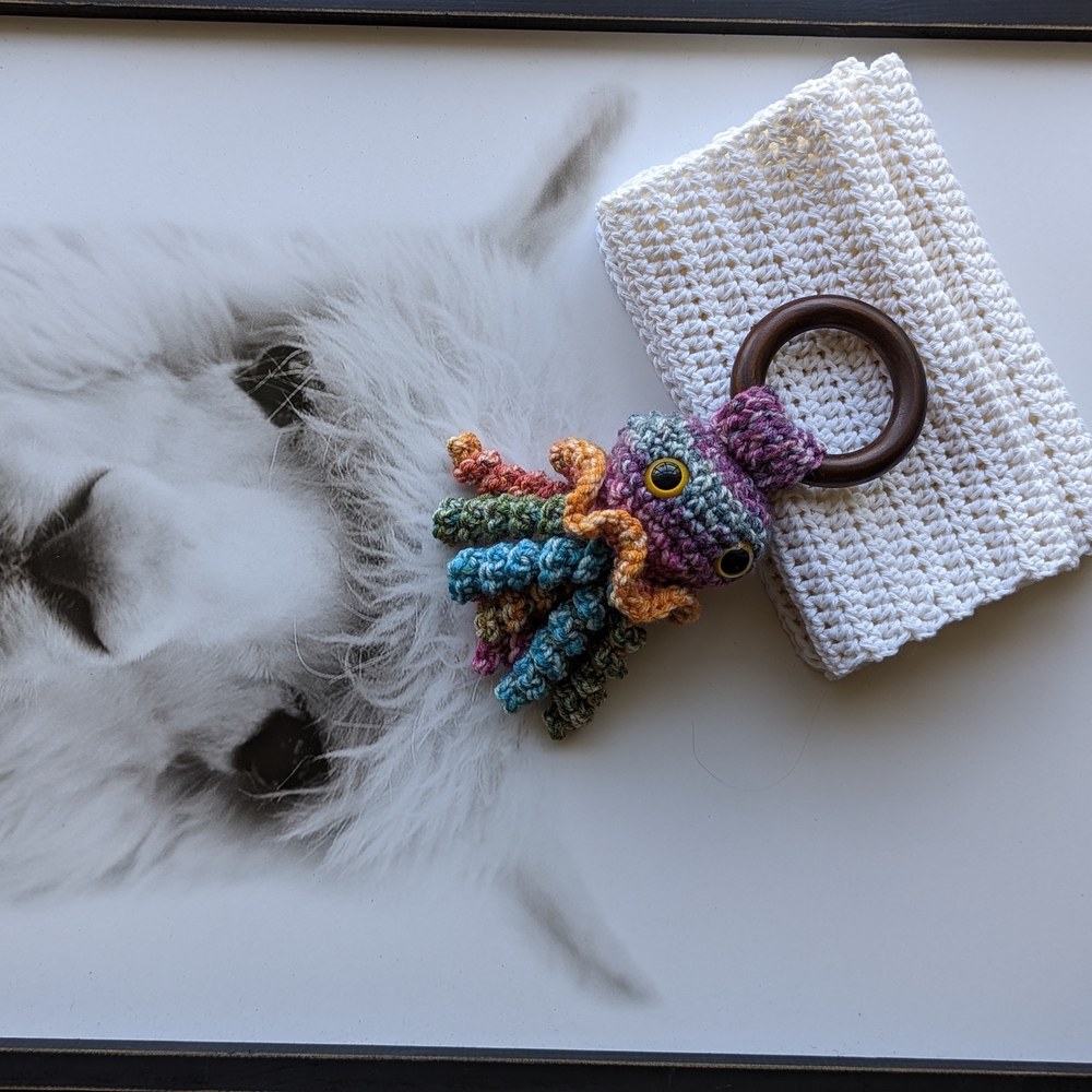 Multicolor Crochet Octopus Baby Rattle - Picture 2 of 2